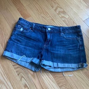 Paige Jimmy distressed blue jean shorts, 31 medium wash PPD